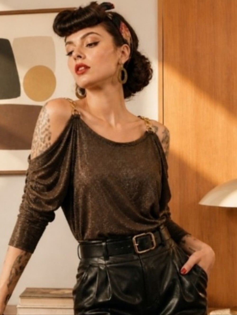 Michael Kors Metallic Brown Knit Top with Gold Lurex